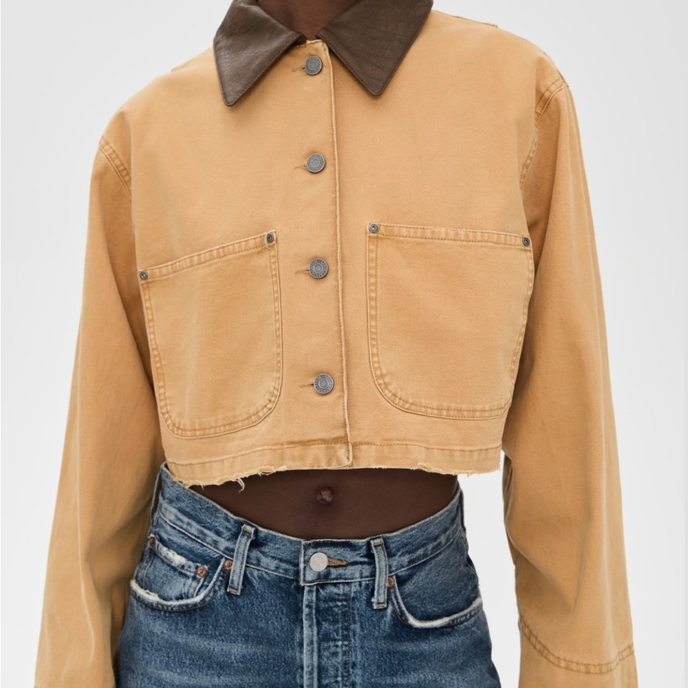 AFRM Tan Jean Jacket with Brown Collar